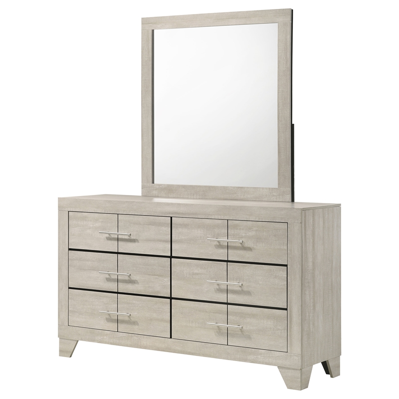 Pemberly Row 6 Drawer Bedroom Dresser with Mirror in Rustic Cream