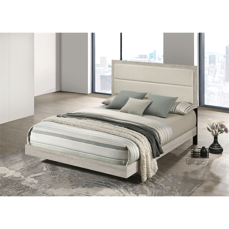 Pemberly Row 54 Inch Queen Floating Panel Bed in Rustic Cream