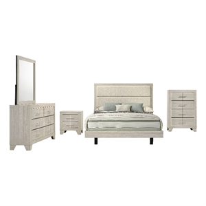 Pemberly Row 5 Piece Full Bedroom Set with Chest in Rustic Cream