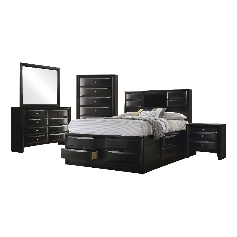 Pemberly Row Modern 5 Piece Eastern King Bedroom Set in Black