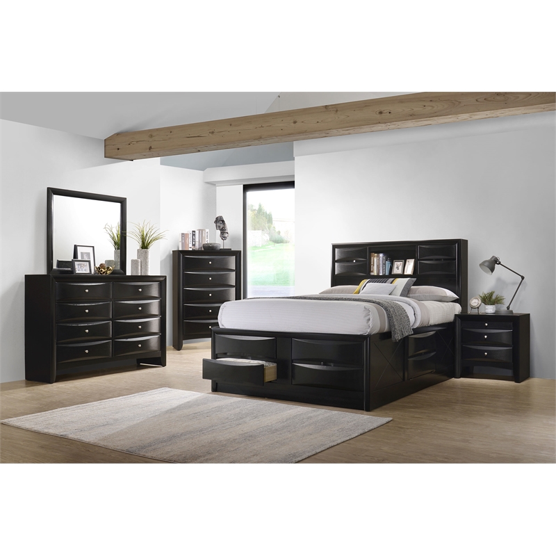 Pemberly Row Modern 5 Piece Eastern King Bedroom Set in Black