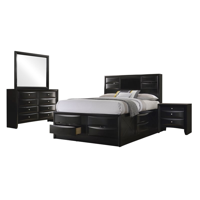 Pemberly Row 4 Piece California King Storage Bedroom Set in Black