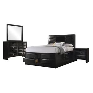 Pemberly Row 4 Piece California King Storage Bedroom Set in Black