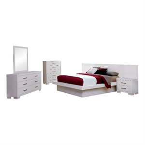 Pemberly Row 5 Piece Eastern King LED Bedroom Set in Snow White