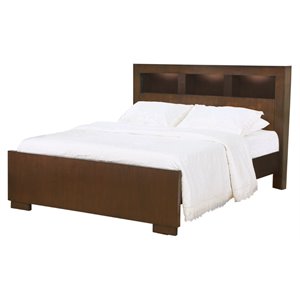 Pemberly Row California King LED Storage Bookcase Bed in Cappuccino