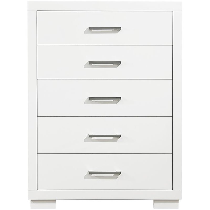 Pemberly Row 5 Drawer Bedroom Chest with Bar Pulls in Snow White