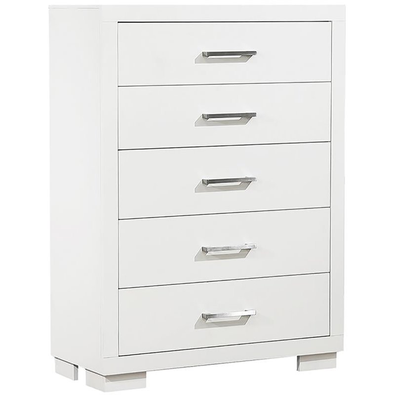 Pemberly Row 5 Drawer Bedroom Chest with Bar Pulls in Snow White