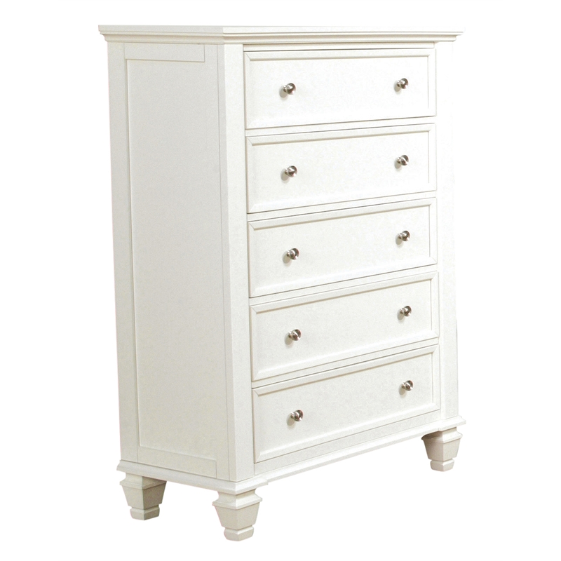 Pemberly Row 5 Drawer Bedroom Chest with Brushed Nickel in Cream White