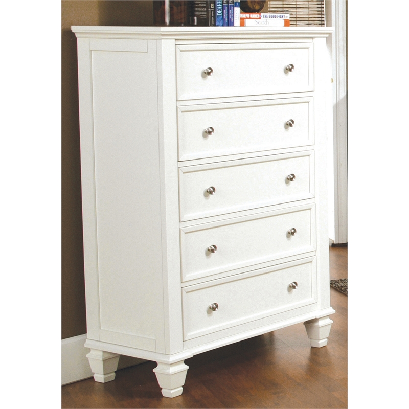 Pemberly Row 5 Drawer Bedroom Chest with Brushed Nickel in Cream White
