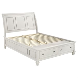 Pemberly Row Queen Storage Panel Bed with Carved Headboard in Cream White