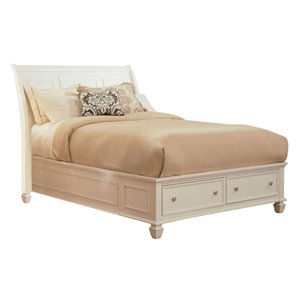 Pemberly Row Carved Eastern King Storage Panel Bed in Cream White