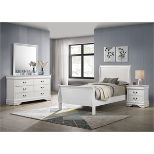 Pemberly Row 4 Piece Twin Bedroom Set with Dresser and Mirror in White