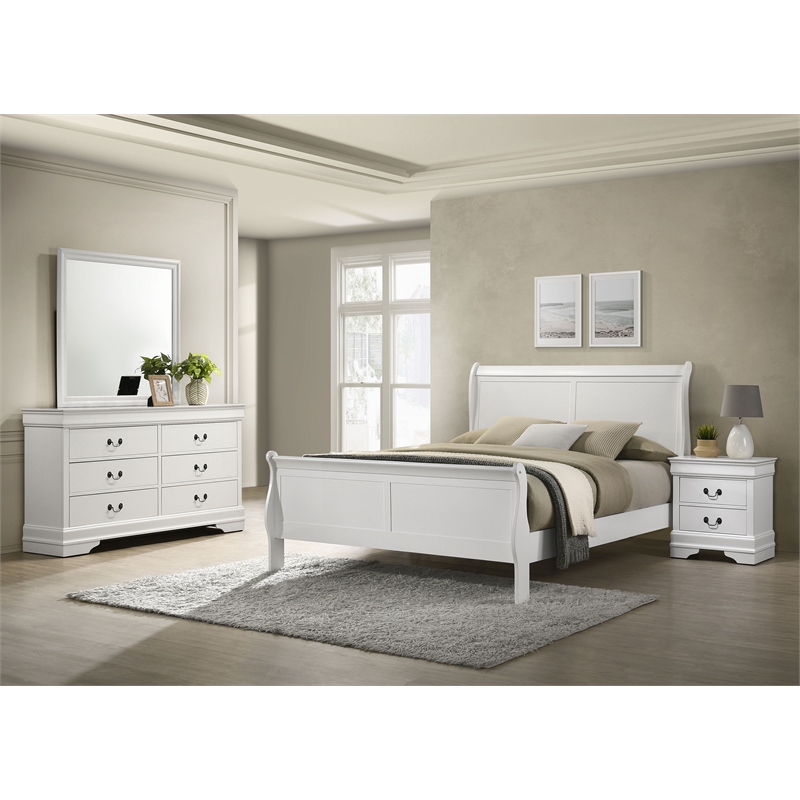 Pemberly Row 4 Piece Eastern King Bedroom Set with Mirror in White