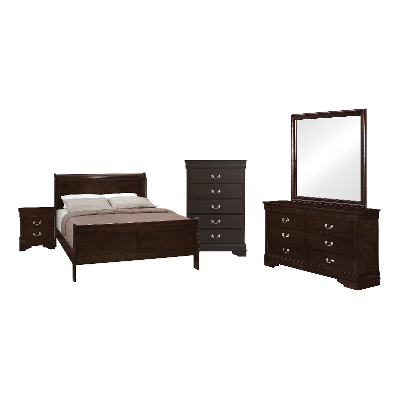 Pemberly Row 5 Piece Eastern King Bedroom Set with Chest in Cappuccino