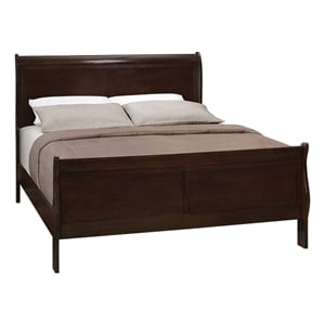 Pemberly Row Wood Queen Sleigh Bed with Curved Headboard in Cappuccino
