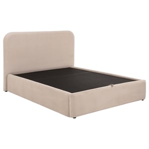 Pemberly Row Queen Upholstered Storage Platform Bed in Beige