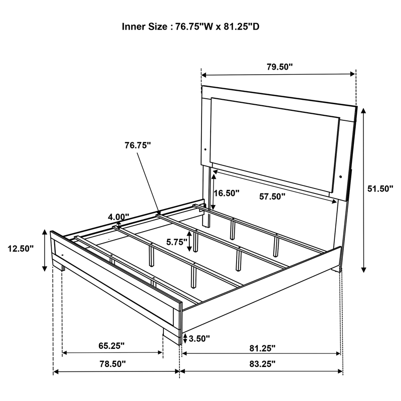 Pemberly Row 5 Piece Eastern King LED Bedroom Set in Natural and White