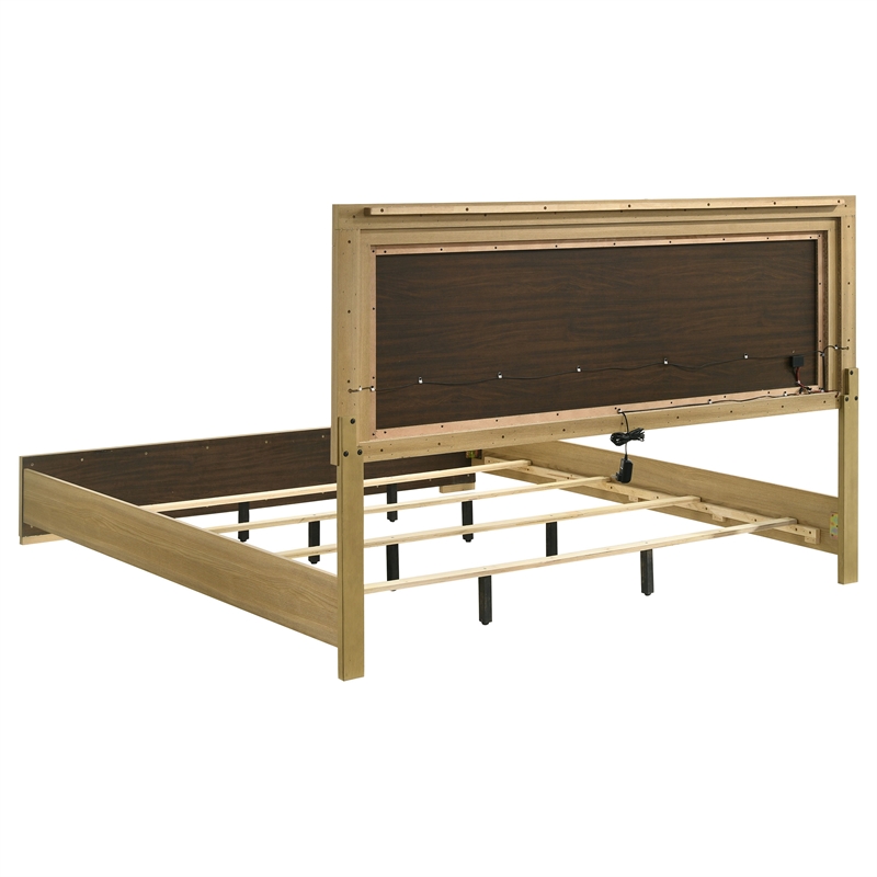 Pemberly Row 5 Piece Eastern King LED Bedroom Set in Natural and White