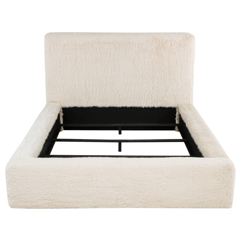 Pemberly Row Faux Fur Upholstered Eastern King Platform Bed in Cream