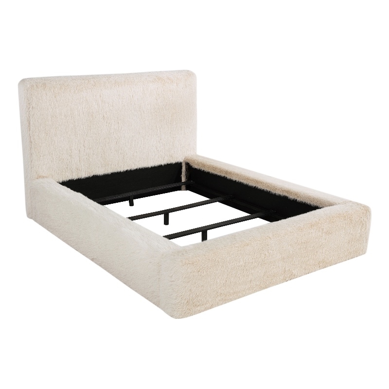 Pemberly Row Faux Fur Upholstered California King Platform Bed in Cream