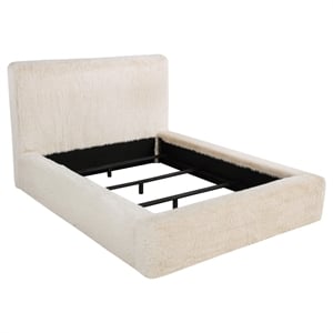 Pemberly Row Faux Fur Upholstered Queen Platform Bed in Cream