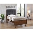 Pemberly Row Twin Platform Bed with Tufted Headboard in Dark Walnut