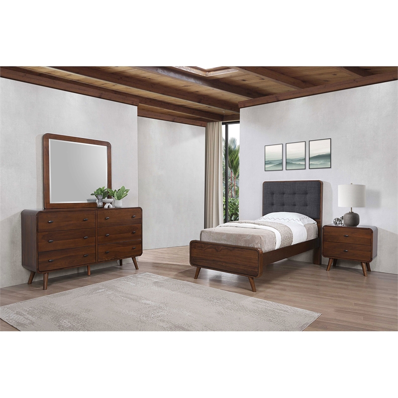 Pemberly Row 4 Piece Mid-Century Twin Bedroom Set in Dark Walnut