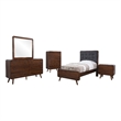 Pemberly Row 5 Piece Mid-Century Twin Bedroom Set in Dark Walnut