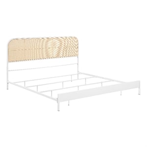 Pemberly Row Radio Weave Rattan Metal Eastern King Bed in White