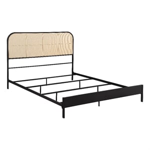 Pemberly Row Radio Weave Rattan Metal Queen Bed in Bold Black