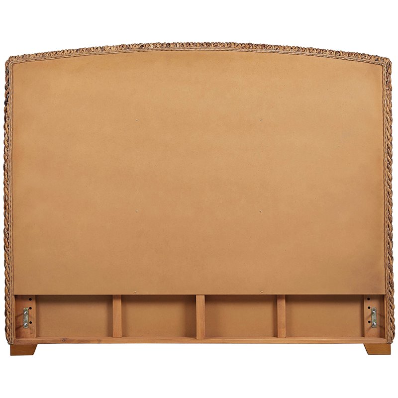 Pemberly Row Banana Leaf Woven Eastern King Panel Bed in Amber