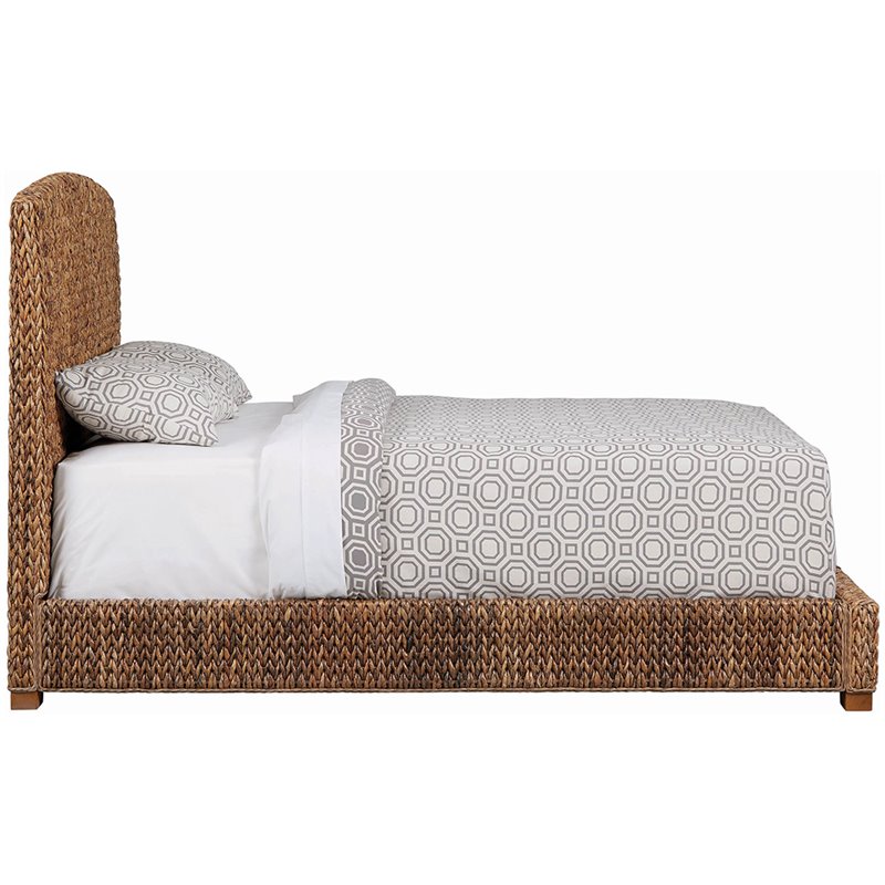 Pemberly Row Banana Leaf Woven California King Panel Bed in Amber