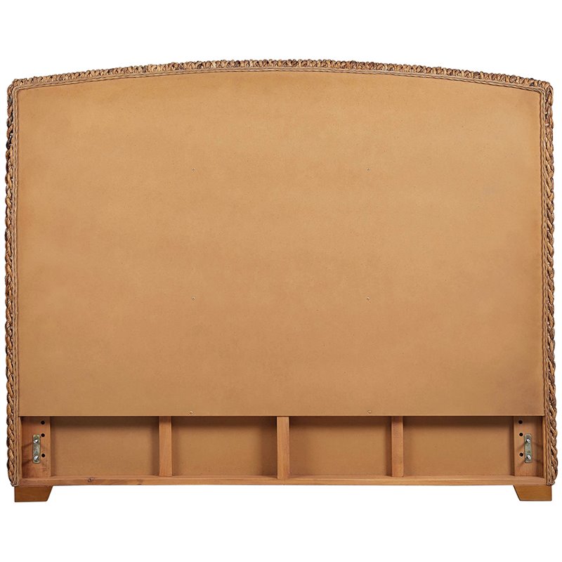 Pemberly Row Banana Leaf Woven California King Panel Bed in Amber