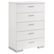 Pemberly Row 5 Drawer Bedroom Chest with Chrome Handles in White High Gloss