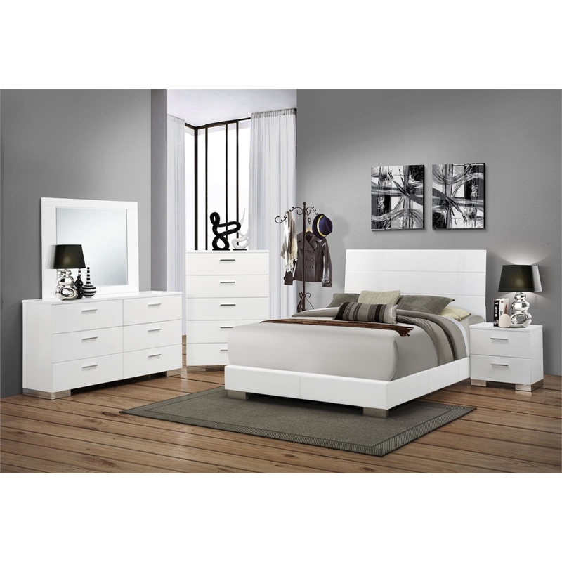 Pemberly Row 5 Drawer Bedroom Chest with Chrome Handles in White High Gloss