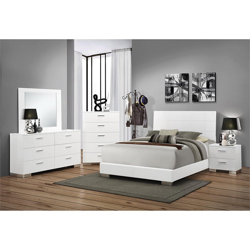 Pemberly Row 5 Drawer Bedroom Chest with Chrome Handles in White High Gloss