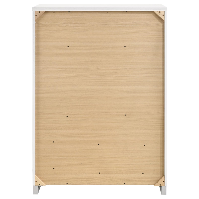 Pemberly Row 5 Drawer Bedroom Chest with Chrome Handles in White High Gloss