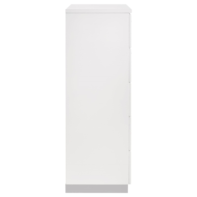 Pemberly Row 5 Drawer Bedroom Chest with Chrome Handles in White High Gloss