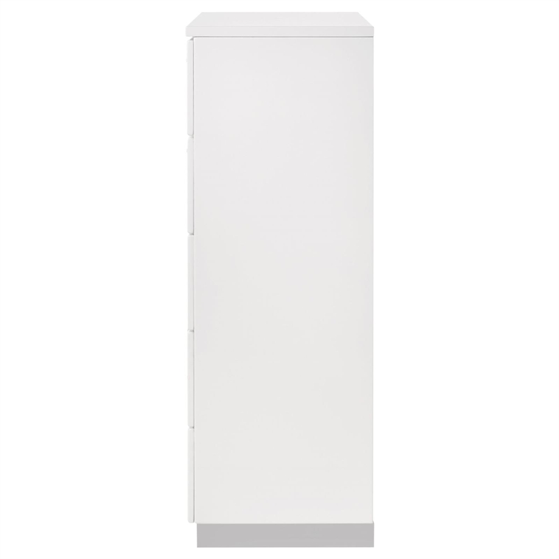 Pemberly Row 5 Drawer Bedroom Chest with Chrome Handles in White High Gloss