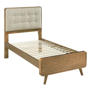 Pemberly Row Twin Platform Bed with Tufted Headboard in Light Ash