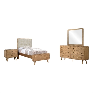 Pemberly Row 4 Piece Mid-Century Twin Bedroom Set in Light Ash