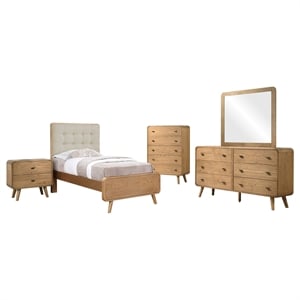 Pemberly Row 5 Piece Mid-Century Twin Bedroom Set in Light Ash