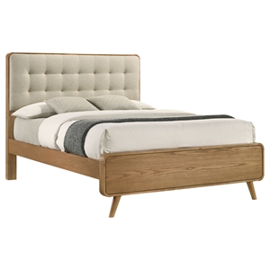 Pemberly Row Eastern King Platform Bed with Tufted Headboard in Light Ash