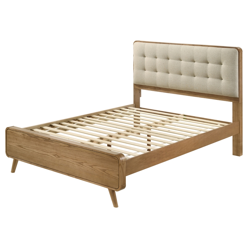 Pemberly Row Eastern King Platform Bed with Tufted Headboard in Light Ash
