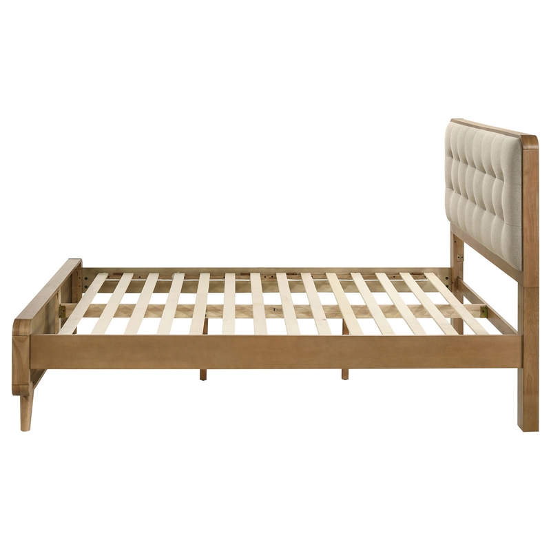 Pemberly Row Eastern King Platform Bed with Tufted Headboard in Light Ash