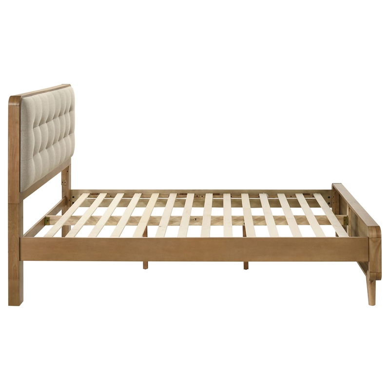Pemberly Row Eastern King Platform Bed with Tufted Headboard in Light Ash