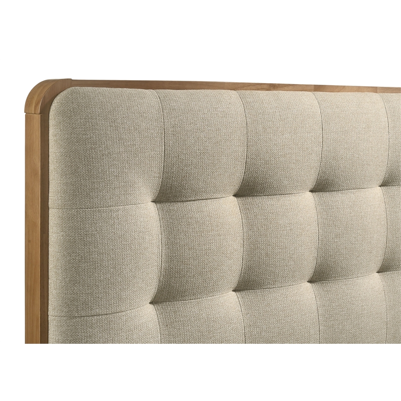 Pemberly Row Eastern King Platform Bed with Tufted Headboard in Light Ash