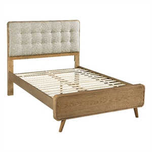 Pemberly Row Full Platform Bed with Tufted Headboard in Light Ash