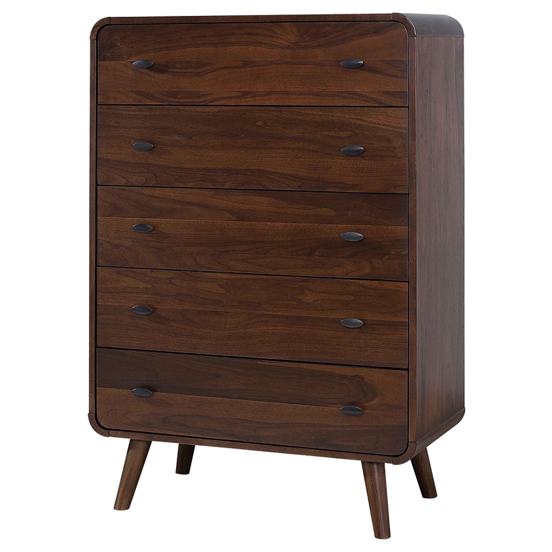 Pemberly Row 5 Drawer Mid-Century Chest of Drawers in Dark Walnut