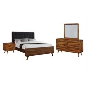 Pemberly Row 4 Piece Mid-Century California King Set in Dark Walnut